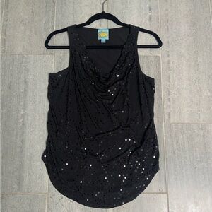 C&C California Sequin Sleeveless Cowl-Neck Top Tank Black Size XS